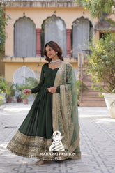 π Ethnic Radiance in Vichitra with Full Sleeves & V-Neck - Special Designer Gown